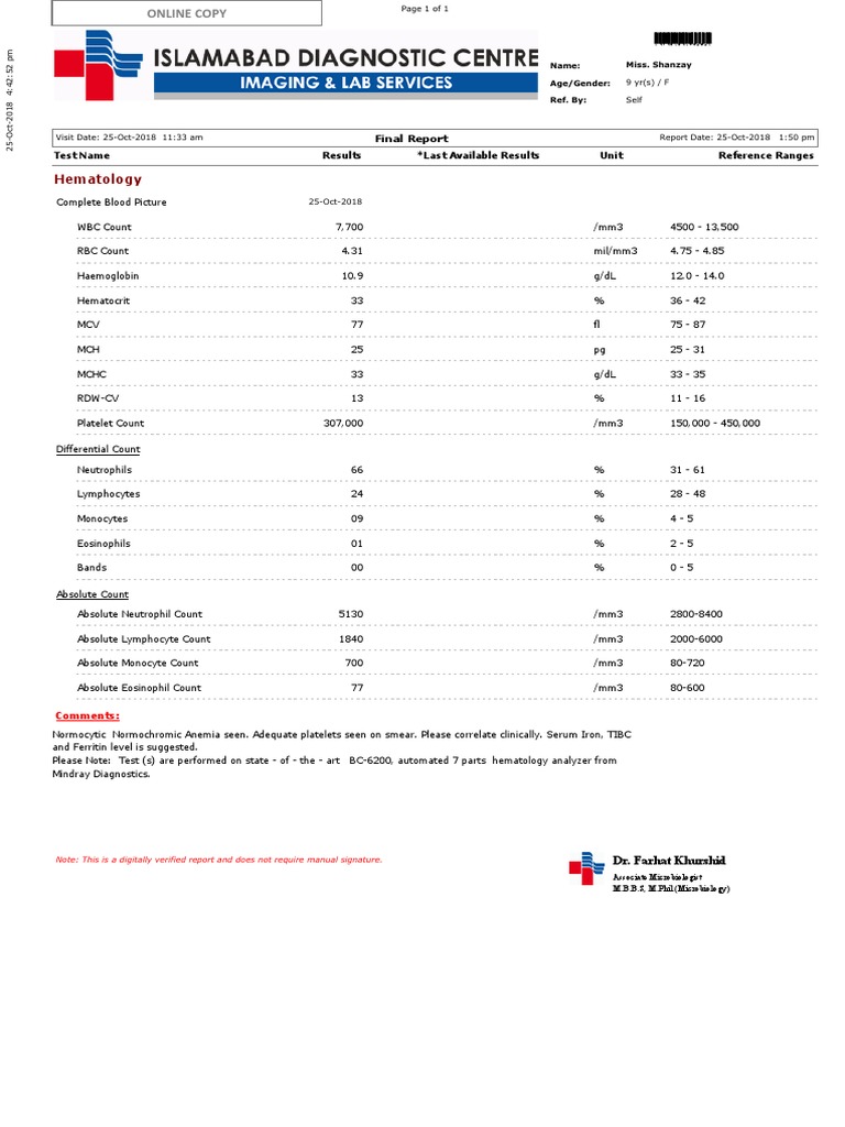 Shano Blood CP PDF Medical Tests Pathology