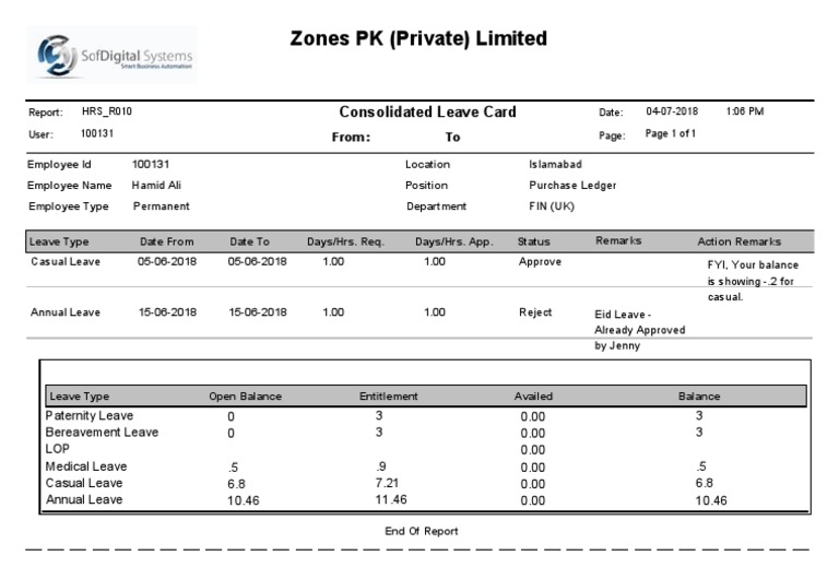 Consolidated Leave Card Report | PDF | Business