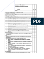Performance Checklist Conducting Competency Assessment: Criteria Yes No