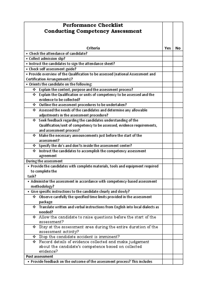 Competency Assessment Performance Checklist | PDF | Simulation ...