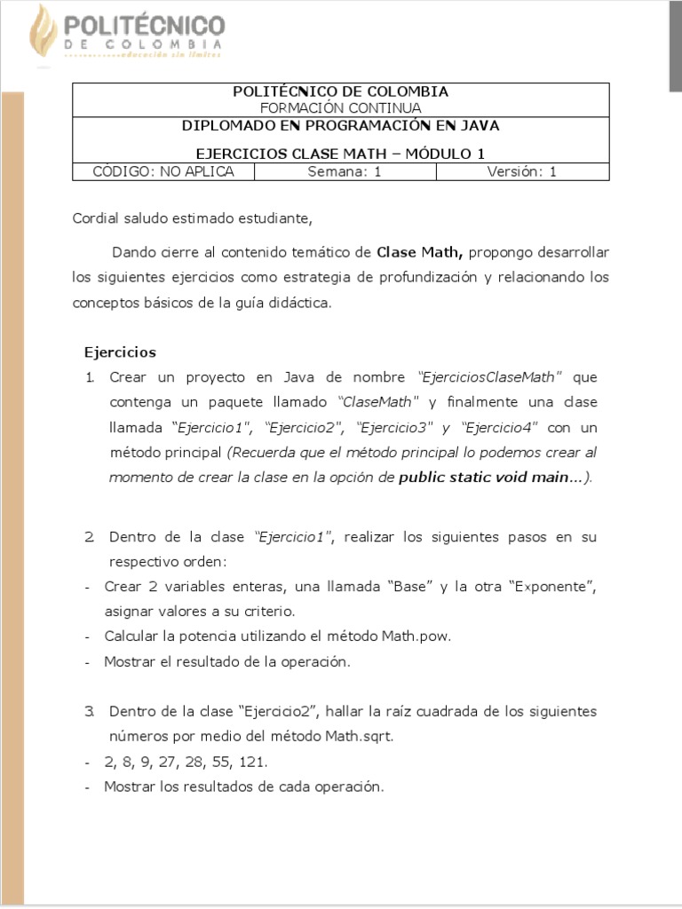 Redondeo en Java: Ejercicios Prácticos | PDF | Java (lenguaje de ...