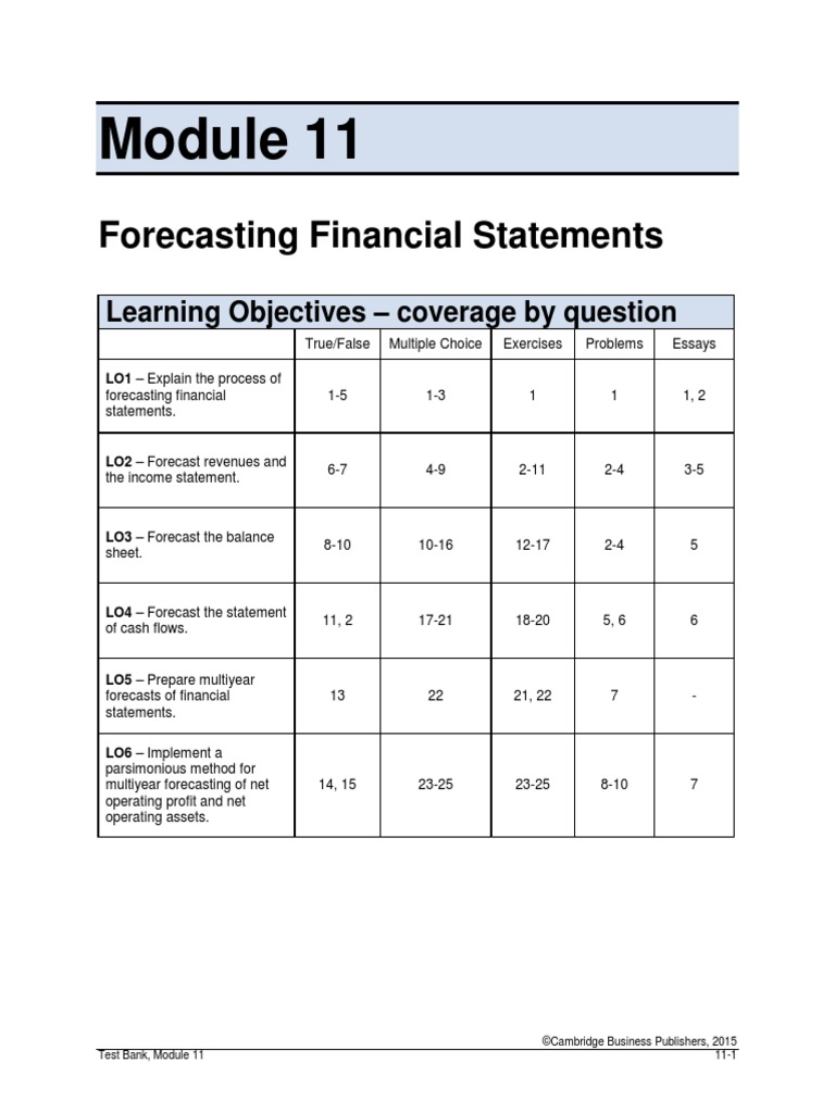 Forecasting Financial Statements: Learning Objectives - Coverage by ...