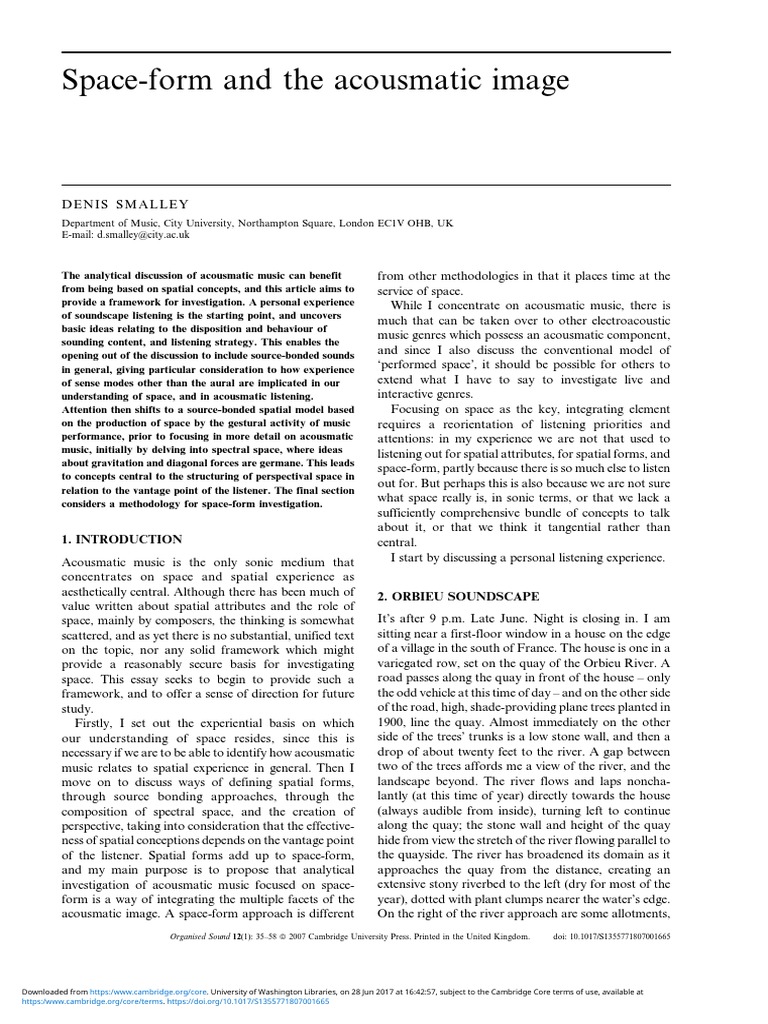 Space-Form and The Acousmatic Image | PDF | Perception | Space