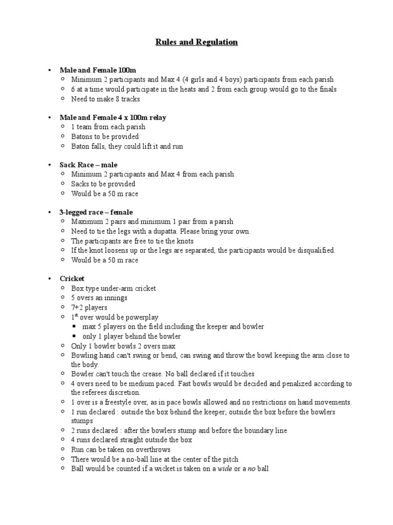 Sports Event Rules and Regulations | PDF | Bowling (Cricket) | Cricket