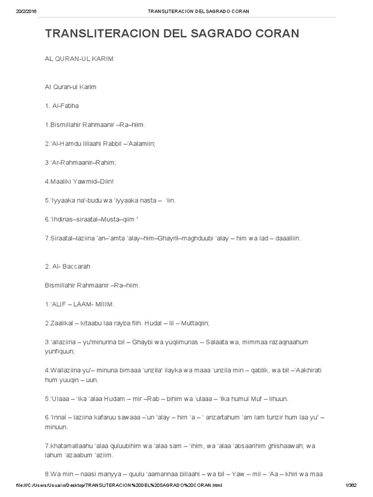 Transliteracion Del Sagrado Coran Pdf