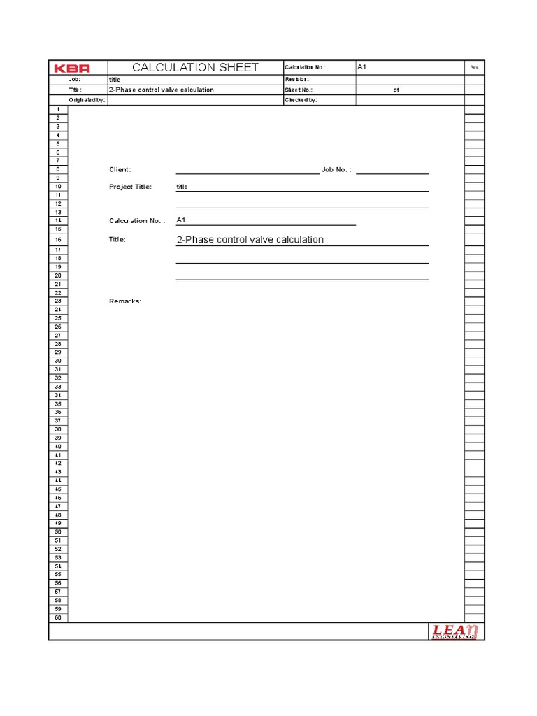 2-Phase Control Valve Calculation Sheet | PDF | Vapor | Pressure