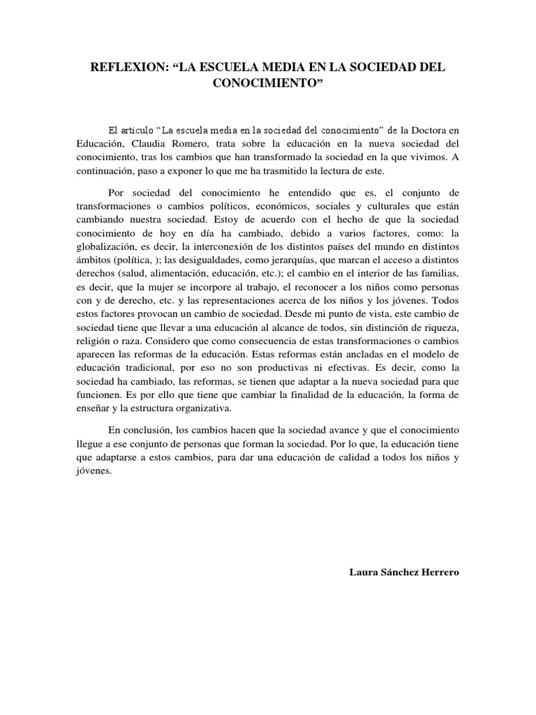 La Escuela Media en La Sociedad Del Conocimiento | PDF