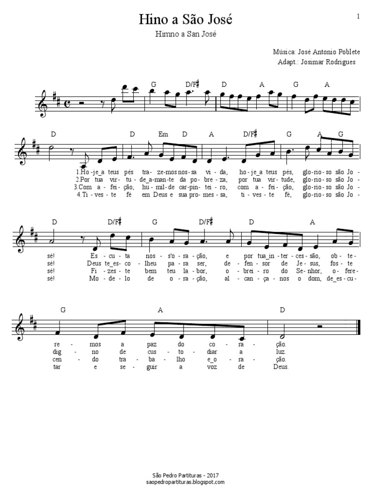 Hino a São José - Partitura e Cifras | PDF