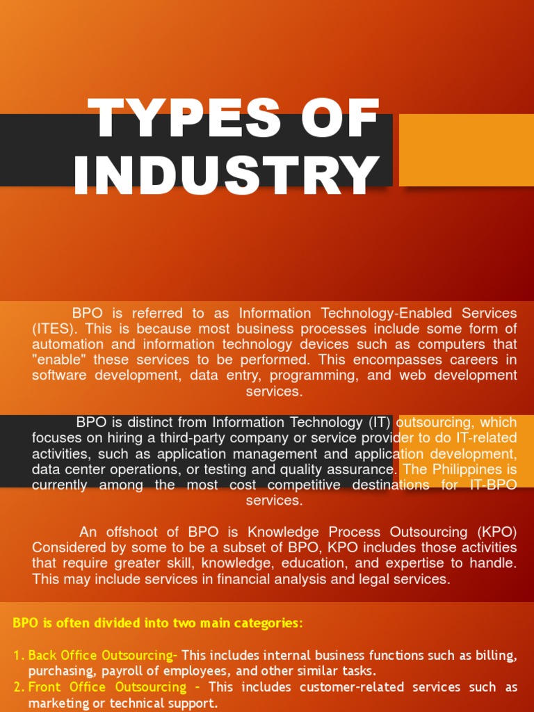 Types of Industry PDF Business Process Outsourcing Business