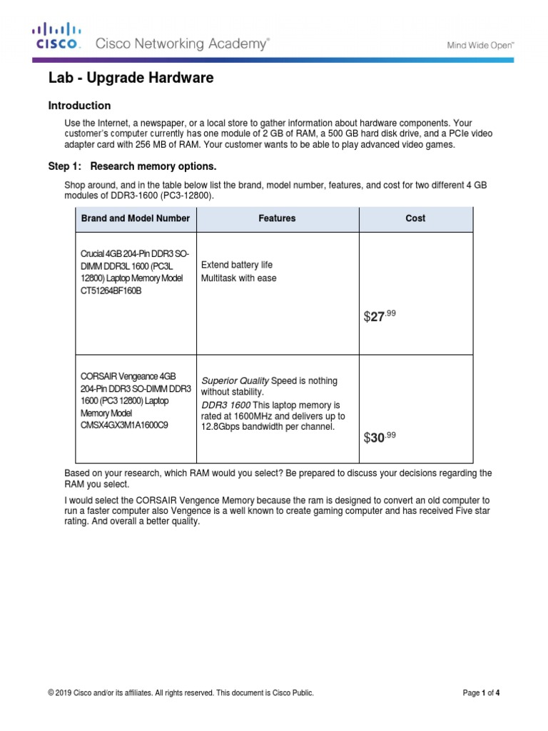 3.3.3.2 Lab - Upgrade Hardware | PDF | Hard Disk Drive | Random Access ...
