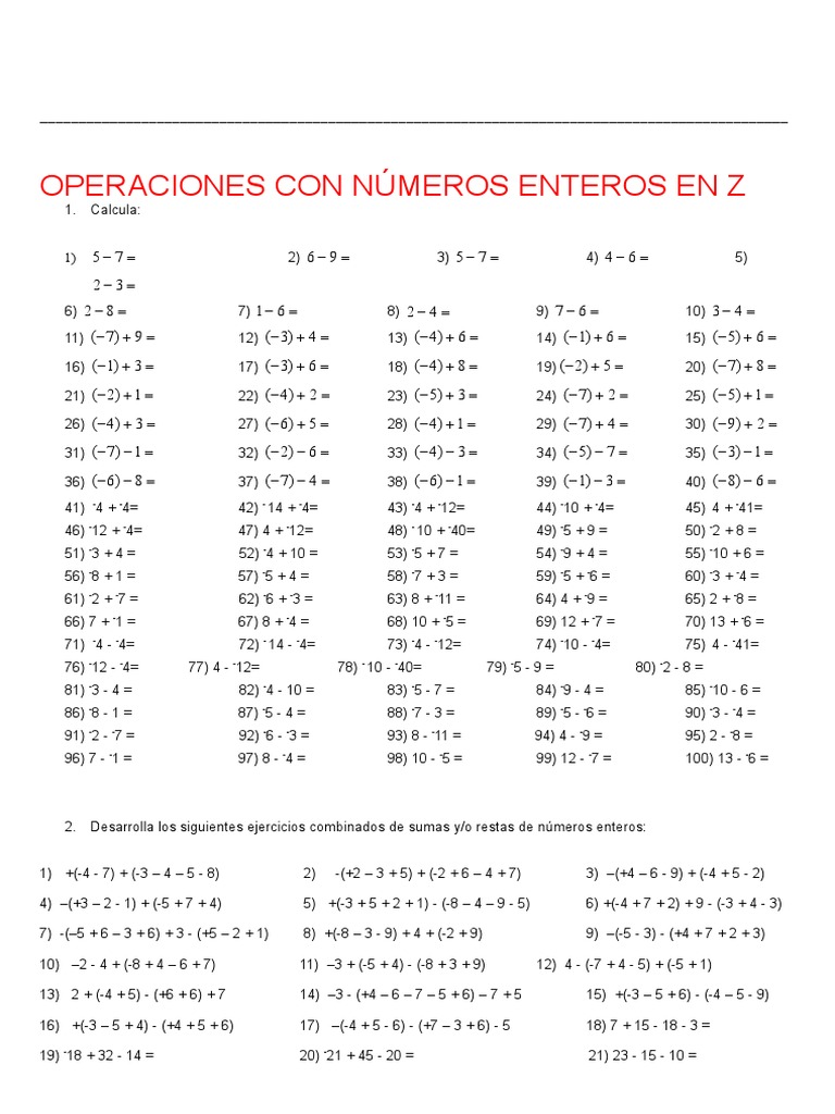 Números enteros | Free Interactive Worksheets | 7423862, image size:768x1024