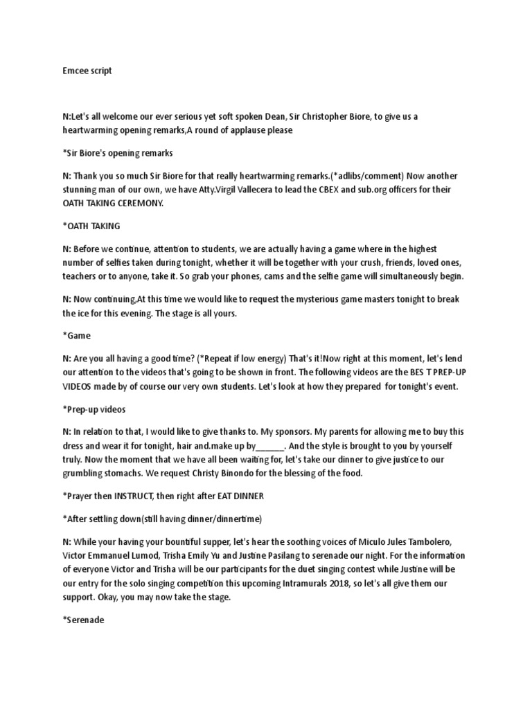 Emcee Script Pdf Leisure