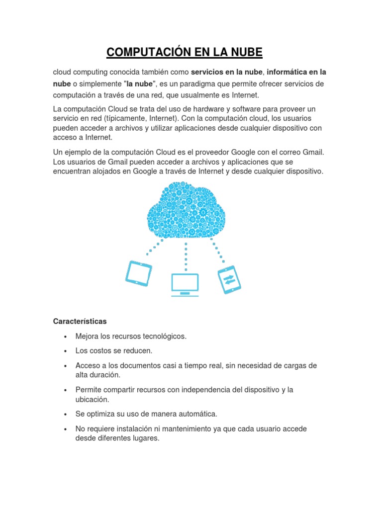 Ejemplos y características de la nube | PDF | Computación en la nube ...