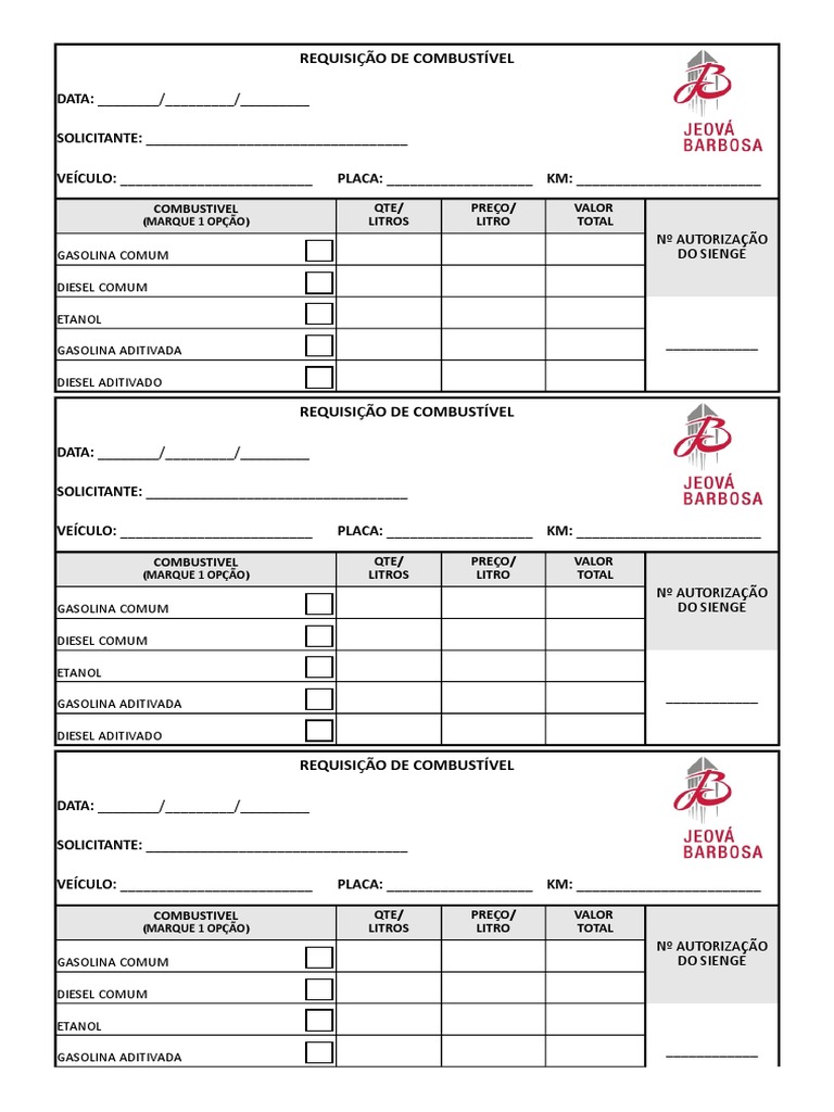 Requisi o De Abastecimento De Combust vel PDF