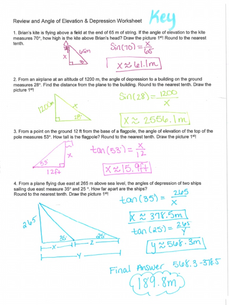 32 Angle Of Elevation And Depression Worksheet With Answers - Worksheet