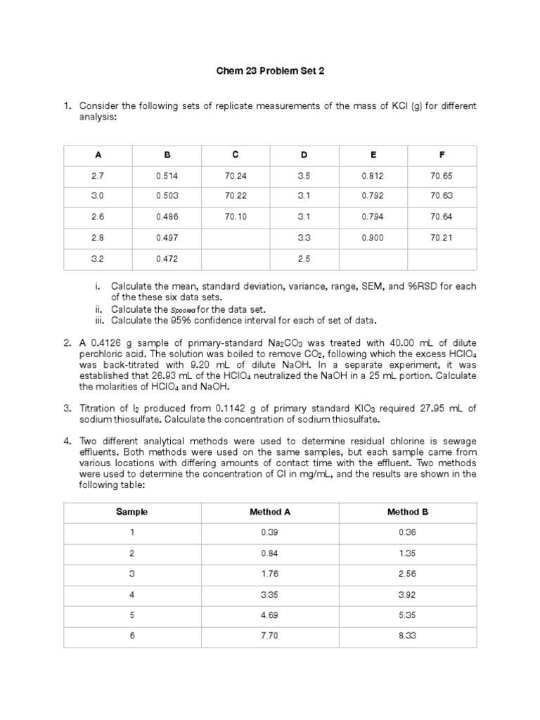 Chem 23 Lec Prob Set 2 PDF Mass Concentration (Chemistry