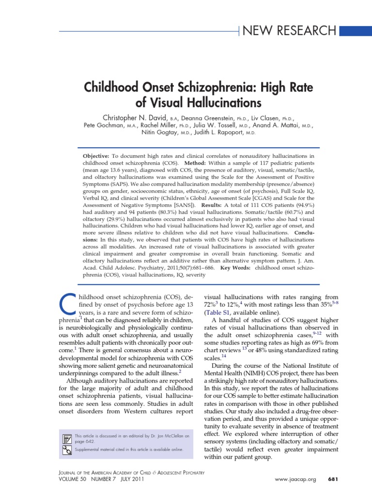 Childhood Onset Schizophrenia High Rate of Visual Hallucinations PDF