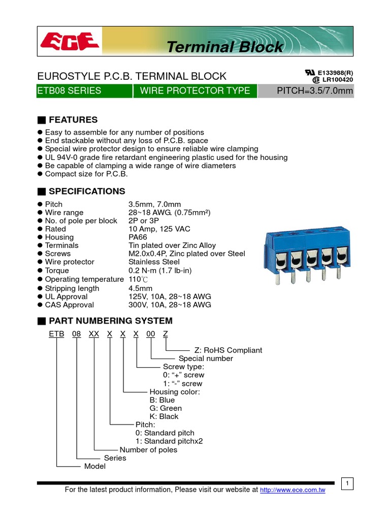 Eurostyle P.C.B. Terminal Block Overview | PDF | Screw | Manufactured Goods