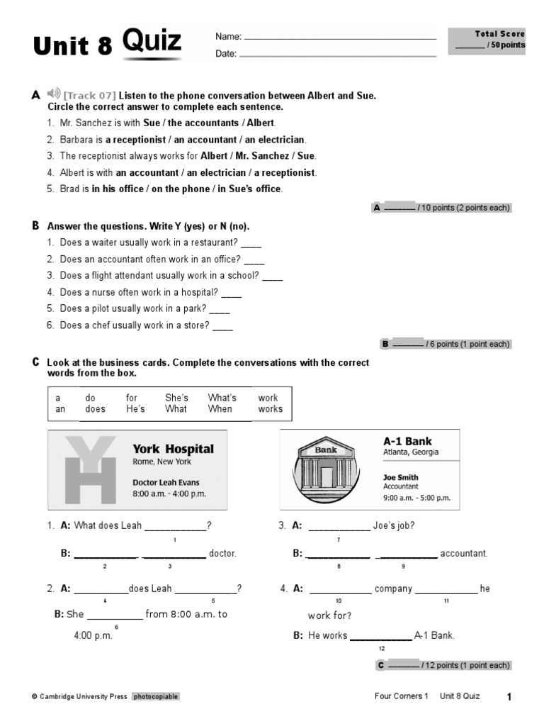 Interchange Intro - Quiz Unit 8 | PDF