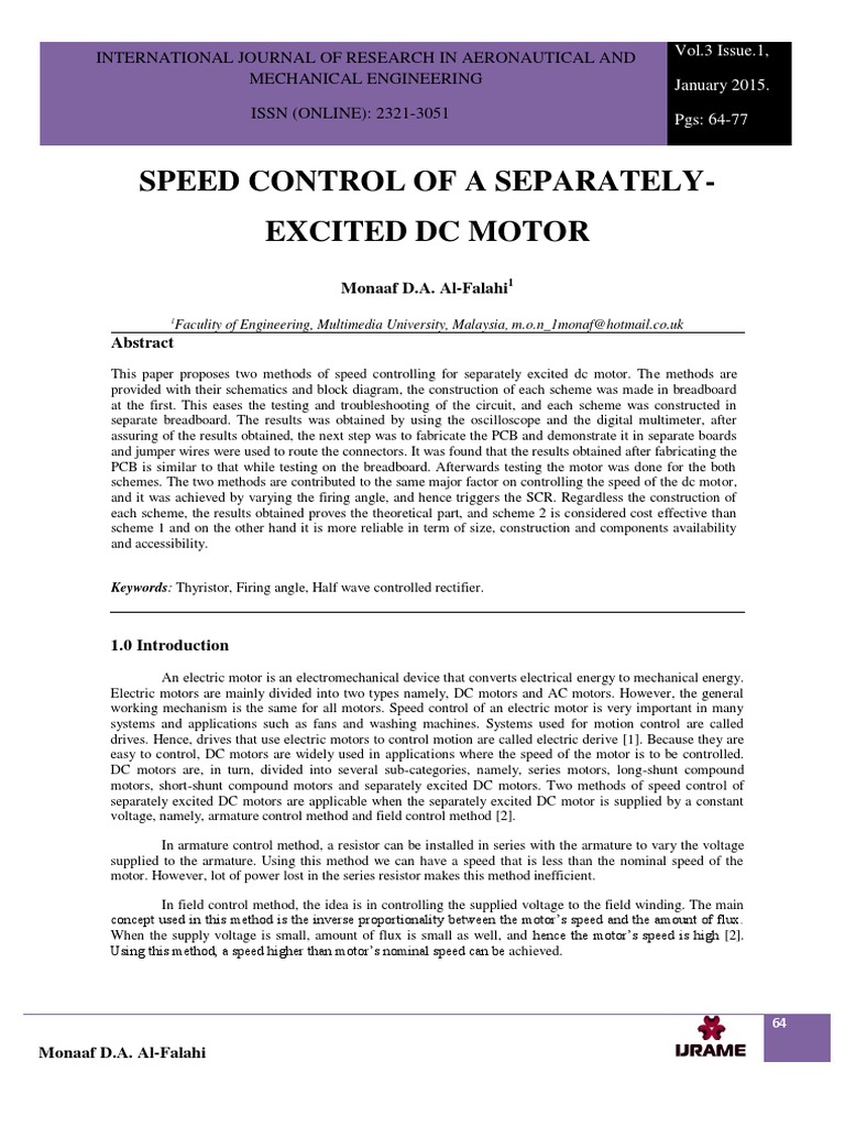 Speed Control of Separately Excited DC Motor | PDF | Rectifier ...