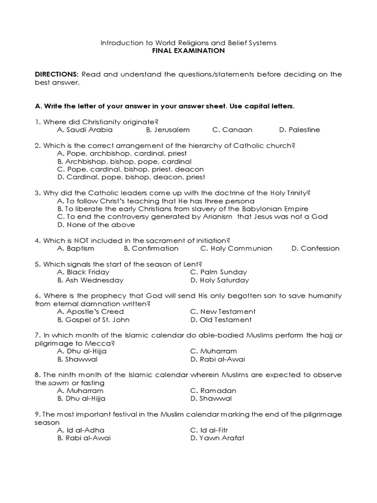 World Religions Final Exam Guide | PDF | Hajj | Muhammad