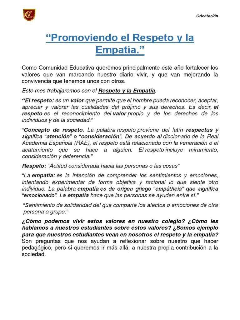 Promoviendo El Respeto y La Empatía | PDF | Empatía | Palabra
