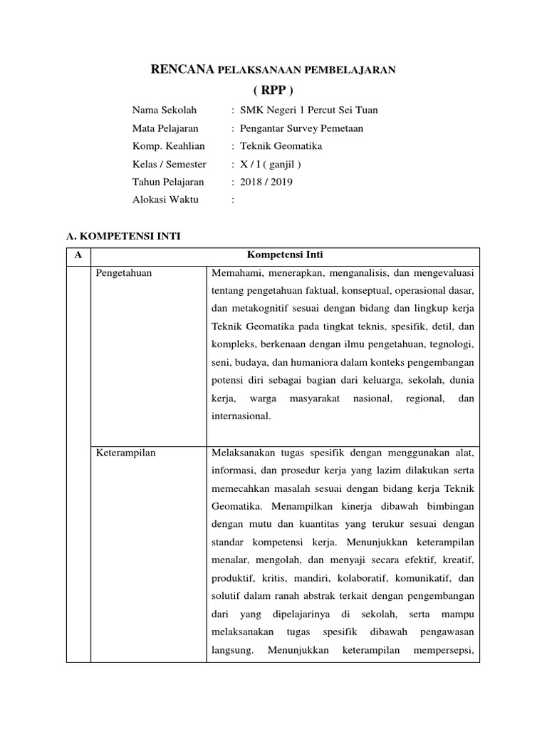 Rpp Kls X Ganjil Pengantar Survey Pemetaan Copy Docx