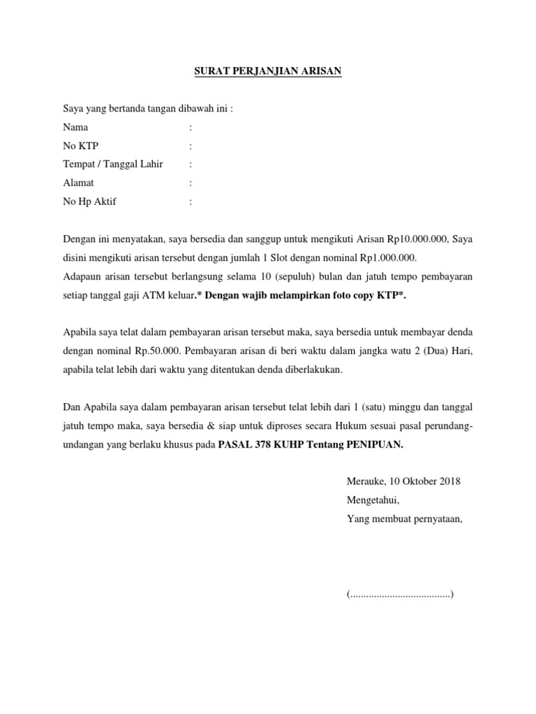 Surat Perjanjian Arisan Pdf