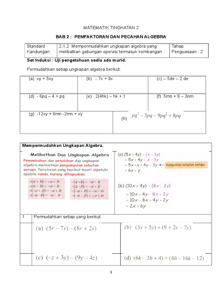 Latihan Masa Cuti Matematik Tingkatan 2  PDF