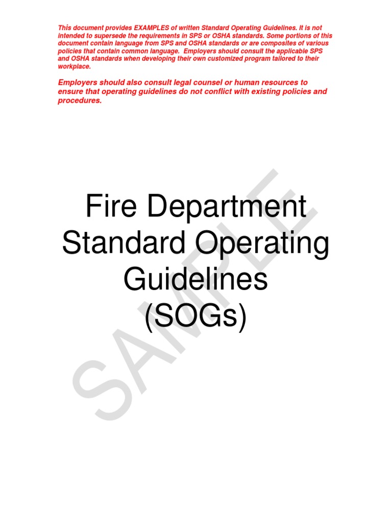 Fire Department Standard Operating Guidelines (Sogs) Download Free