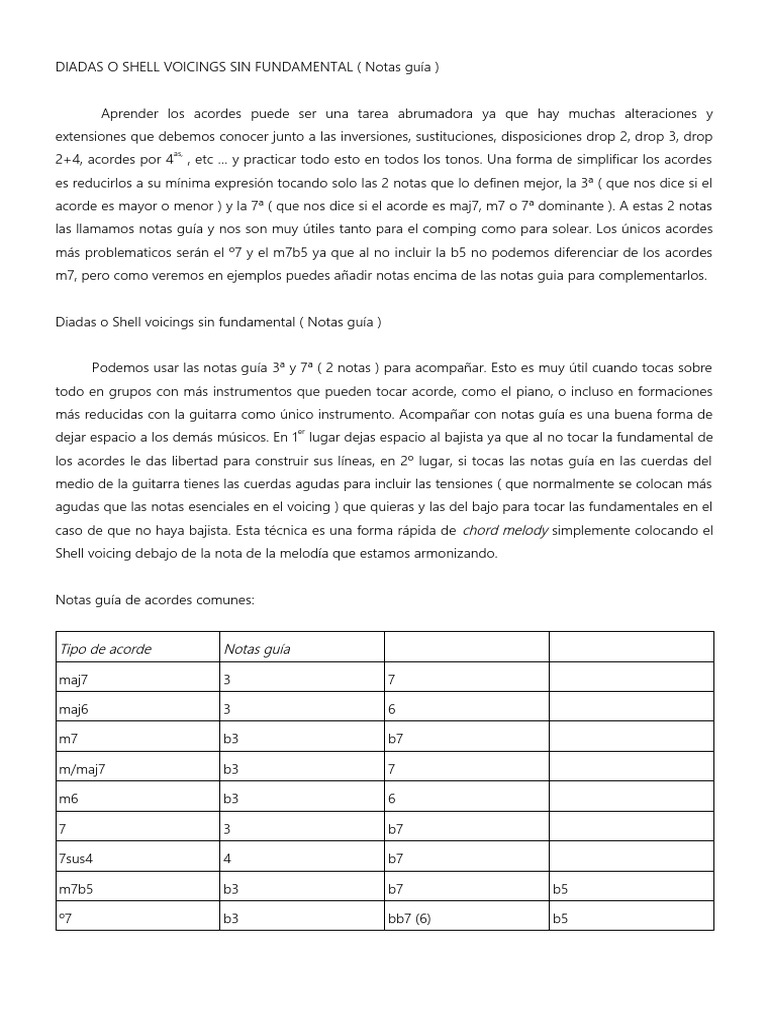 Diadas o Shell Voicings Sin Fundamental (Notas Guía) | PDF | Acorde ...