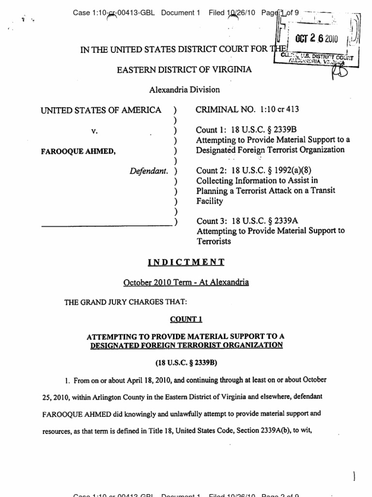 INDICTMENT DOCUMENT Man arrested for plotting attacks on D.C.area