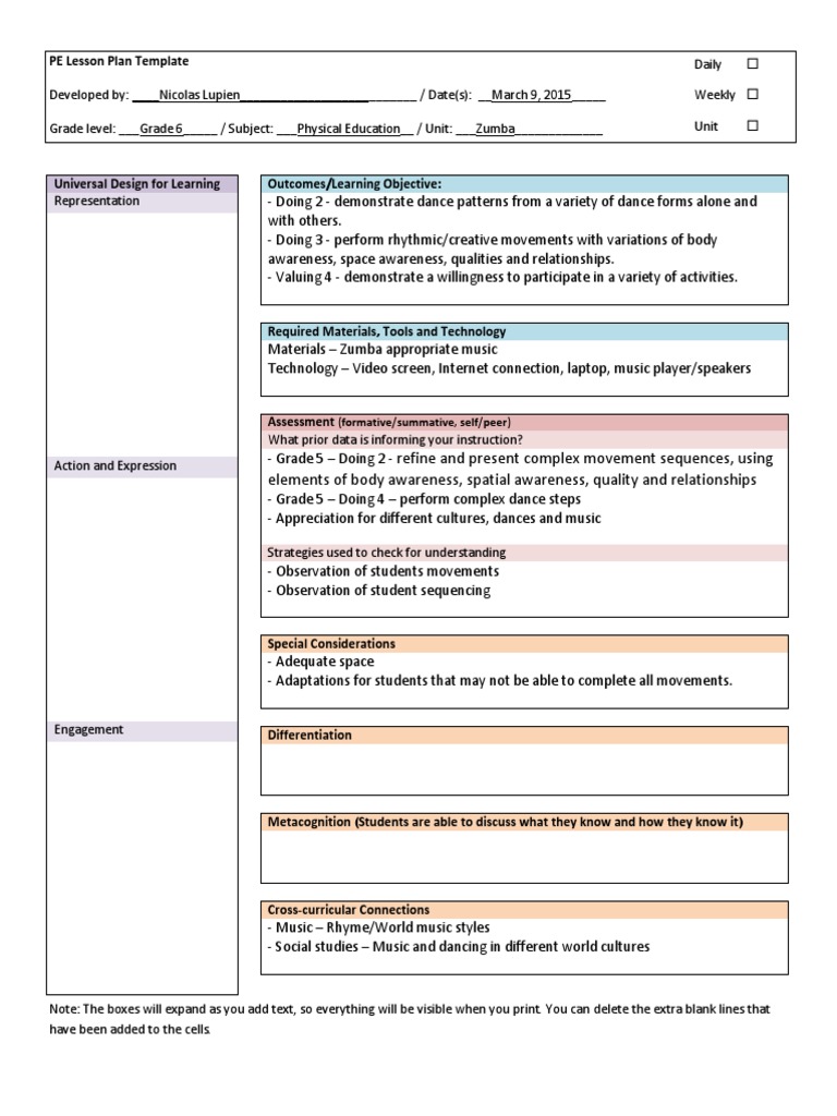 Grade 6 Zumba PE Lesson Plan | PDF | Dances | Lesson Plan
