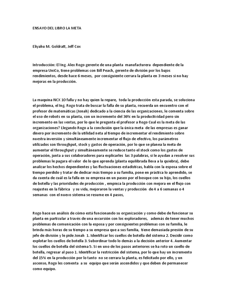 Ensayo Del Libro La Meta