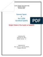 Summary Report in Prof. Ed.353 Educational Research: (Subject Matter of The Inquiry or Research)