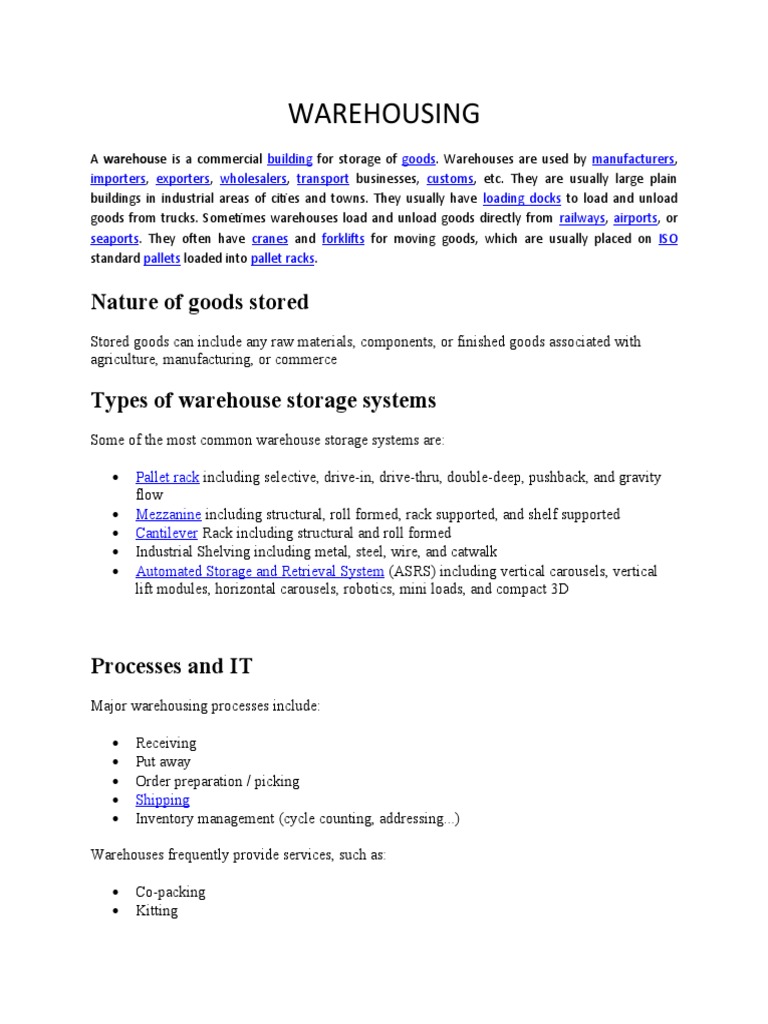 Understanding Warehousing Systems | PDF | Warehouse | Transport