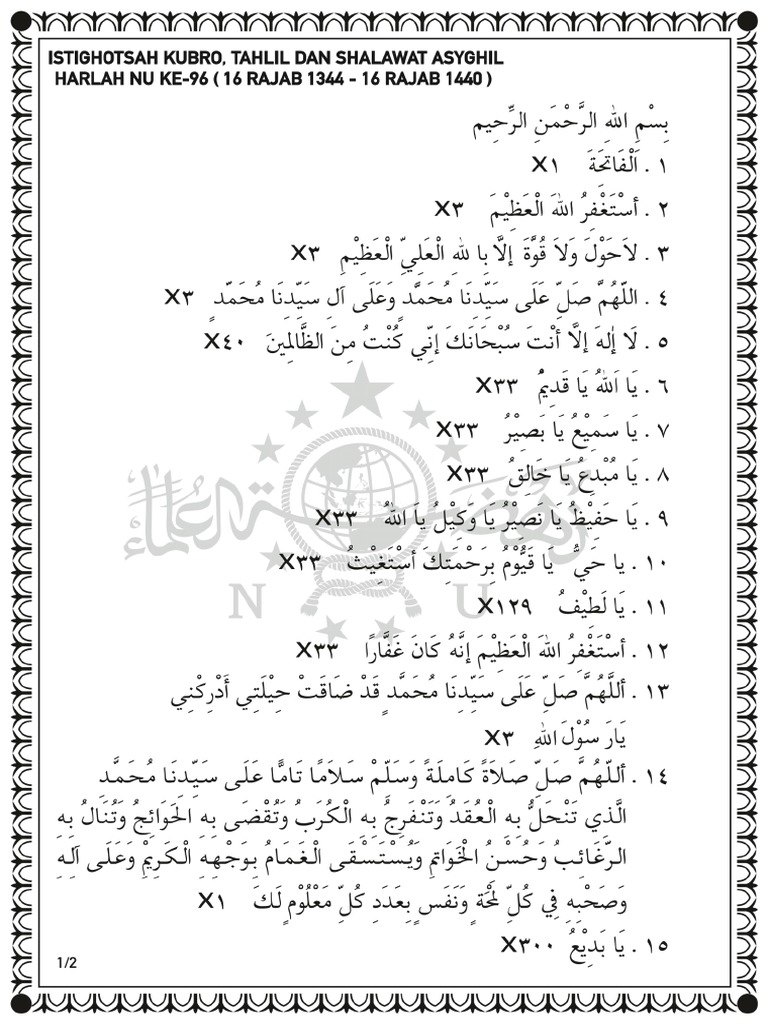 Istighotsah Tahlil Dan Shalawat Asyghil Harlah Nu Ke 96