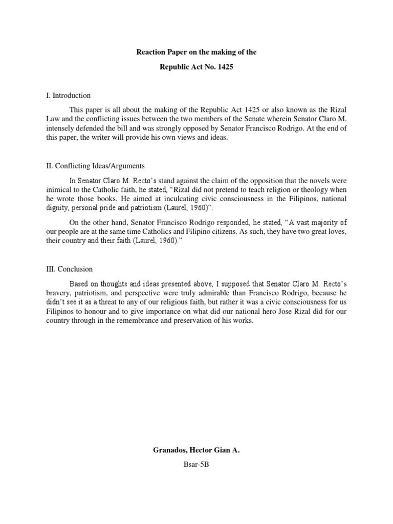 Analysis of Republic Act 1425 Debate | PDF | History | Religion ...