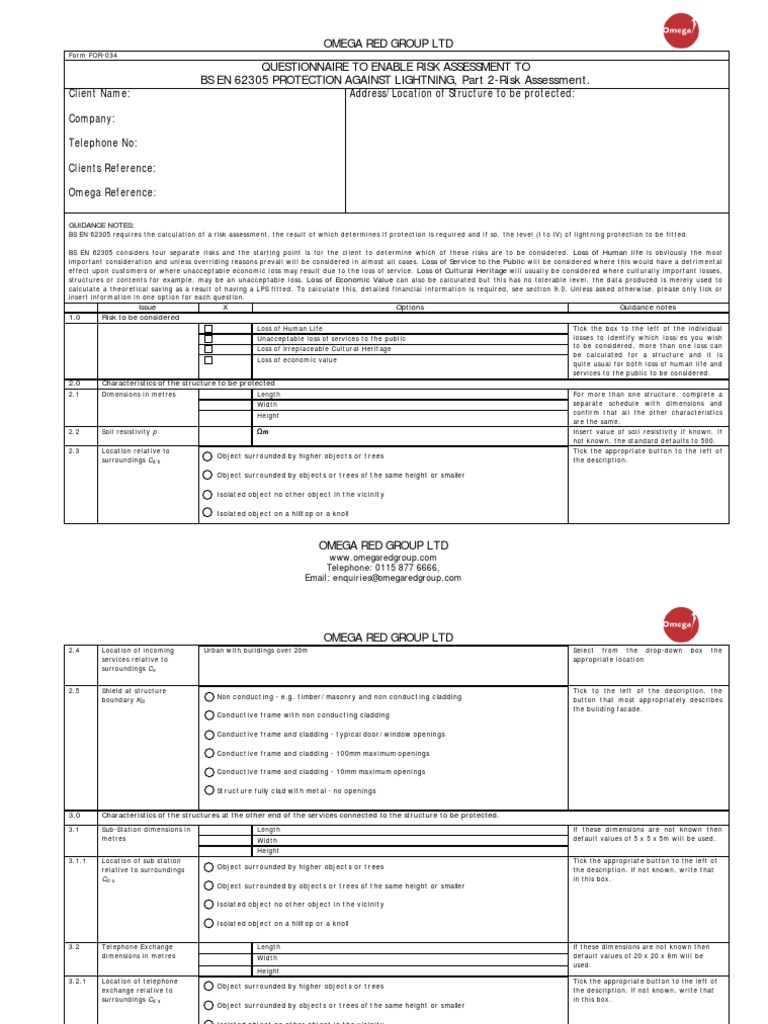 Lightning Risk Assessment Questionnaire | PDF | Risk | Hazards