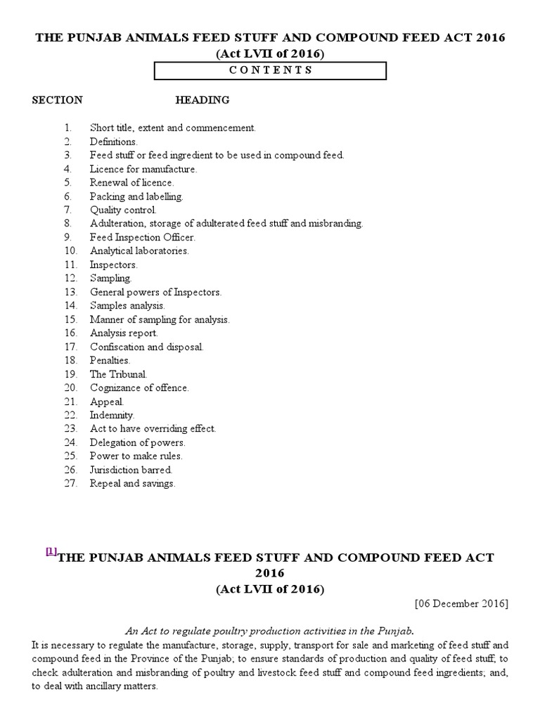 The Punjab Animals Feed Stuff and Compound Feed Act 2016 (Act LVII of