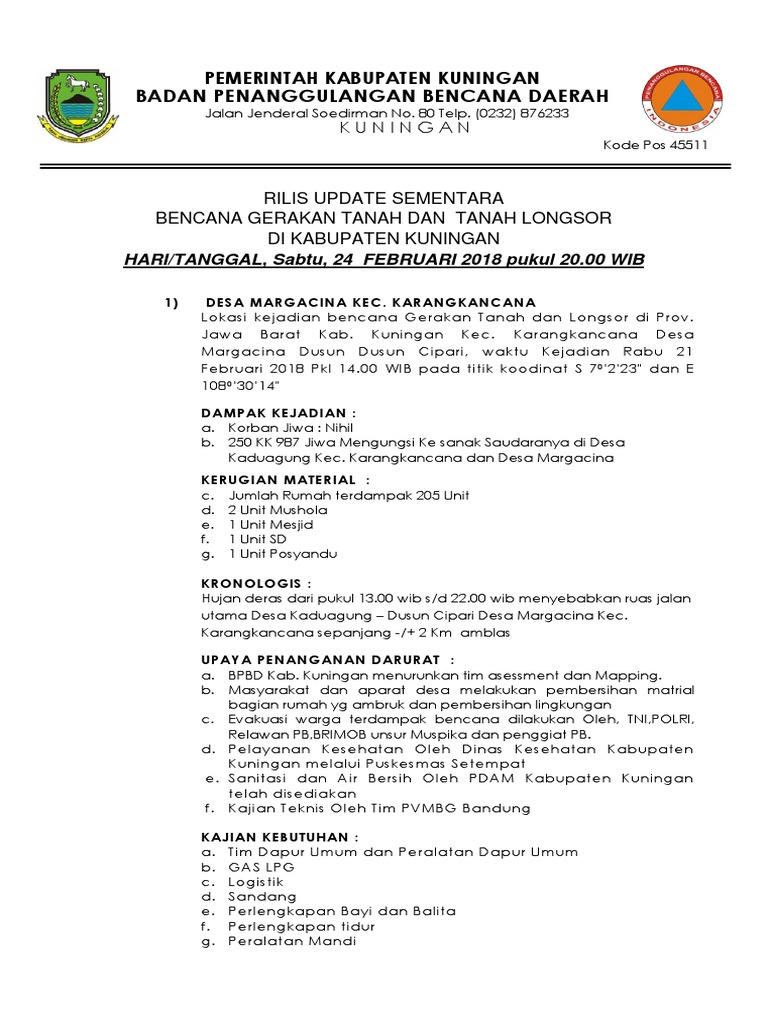 Rilis Update Bencana 24022018