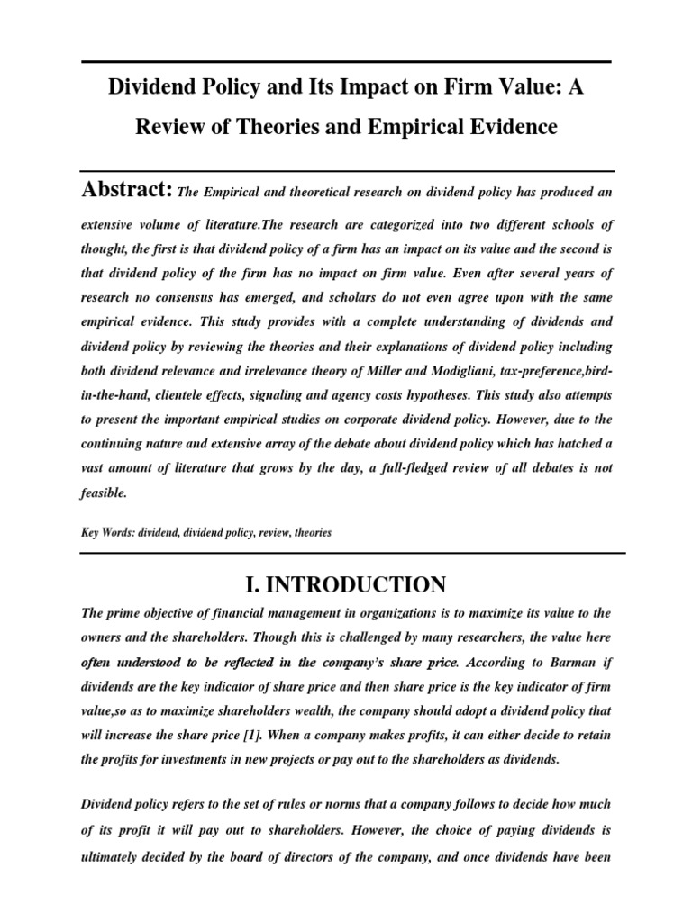 Dividend Policy's Effect on Firm Value | PDF | Dividend | Stocks