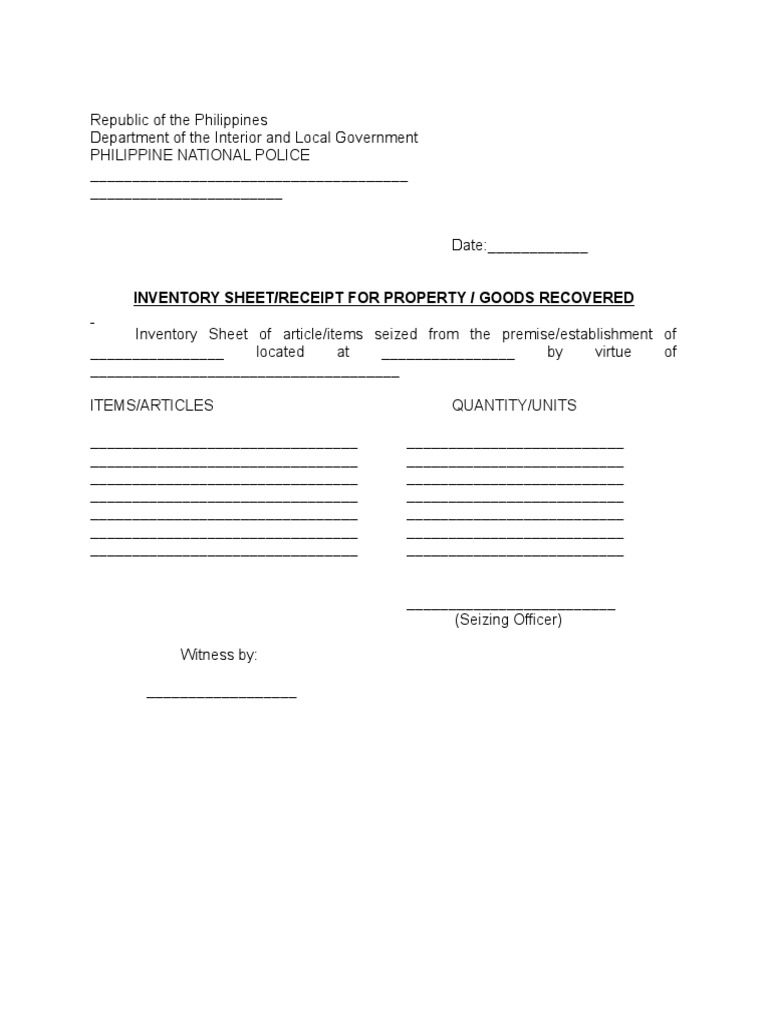 Inventory Receipt for Seized Property | PDF | Fire Safety | Dangerous Goods