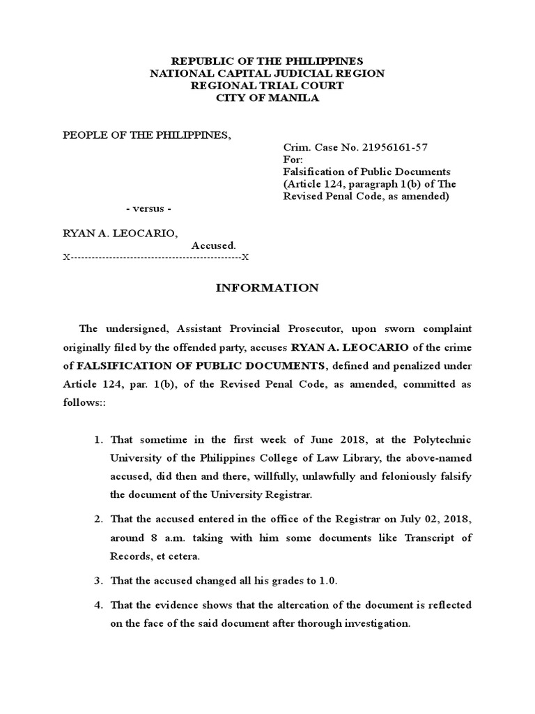 Falsification of Public Documents Case | PDF | Prosecutor | Government ...