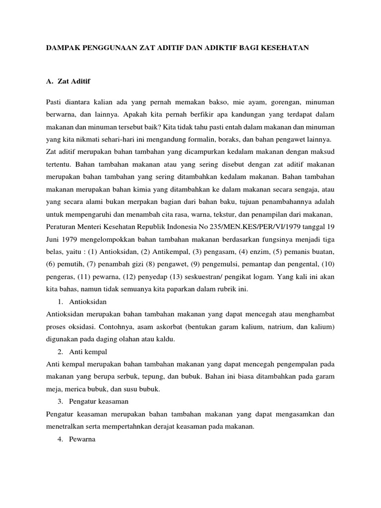 Dampak Penggunaan Zat Aditif Dan Adiktif Bagi Kesehatan Docx