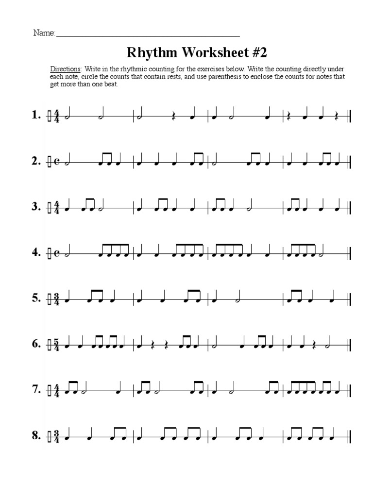rhythm worksheet 2 pdf