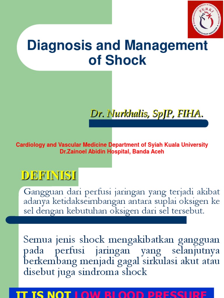 Diagnosis and Management of Shock: Dr. Nurkhalis, SPJP, Fiha | PDF