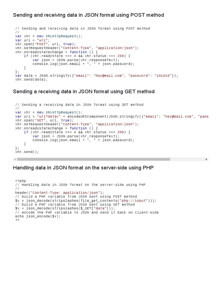 Sending and Receiving Data in JSON Format Using POST Method | PDF