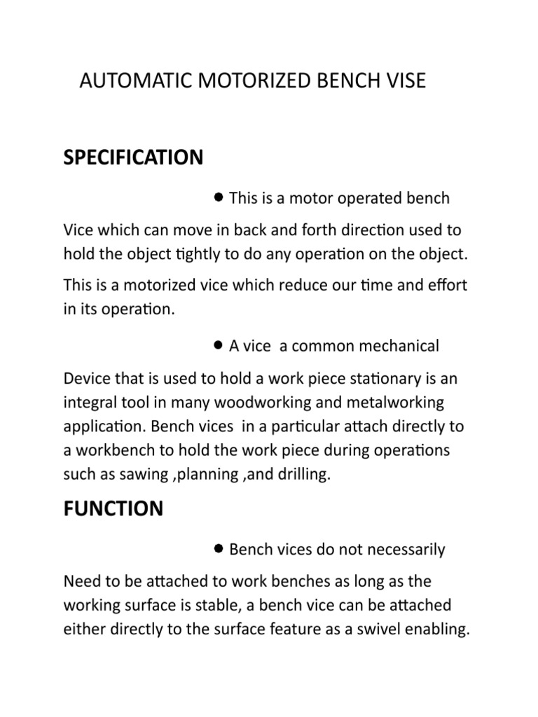 Automatic Motorized Bench Vise Specification PDF