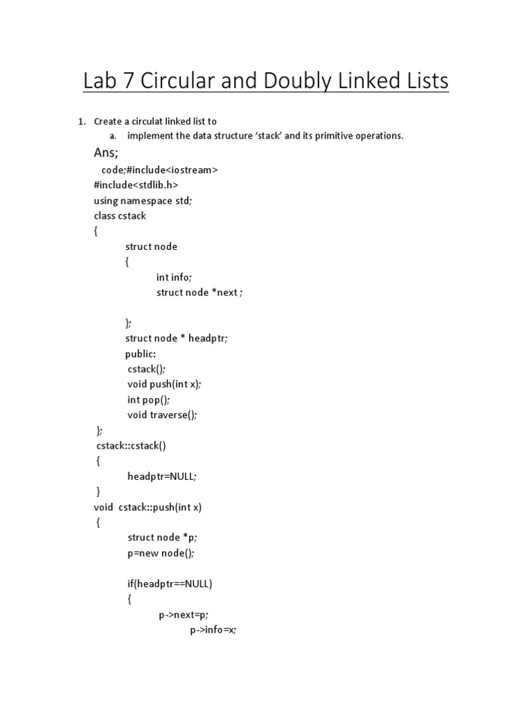 Lab 7 Circular and Doubly Linked Lists | PDF | Information Technology ...